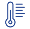 Blaues Thermometer-Symbol mit fünf horizontalen Strichen rechts daneben