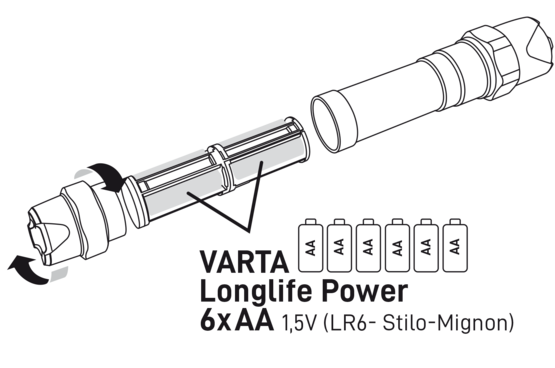 Varta Taschenlampe LED Indestructible F30 inkl 6x AA Batterien 18704