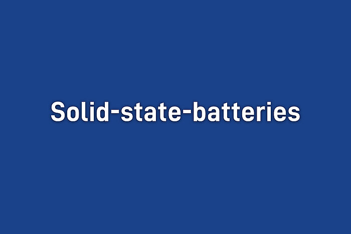 White bold text reading Solid-state-batteries centered on a solid dark blue background