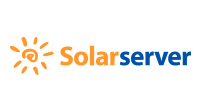 Logo von Solarserver mit stilisierter oranger Sonne und blau-orangem Schriftzug