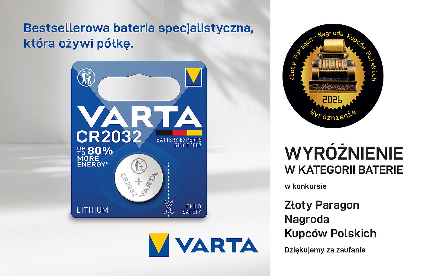 Wyróżnienie w konkursie „ZŁOTY PARAGON 2026” DLA BATERII VARTA 