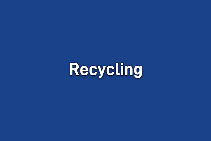 White bold text reading Recycling centered on a solid dark blue background