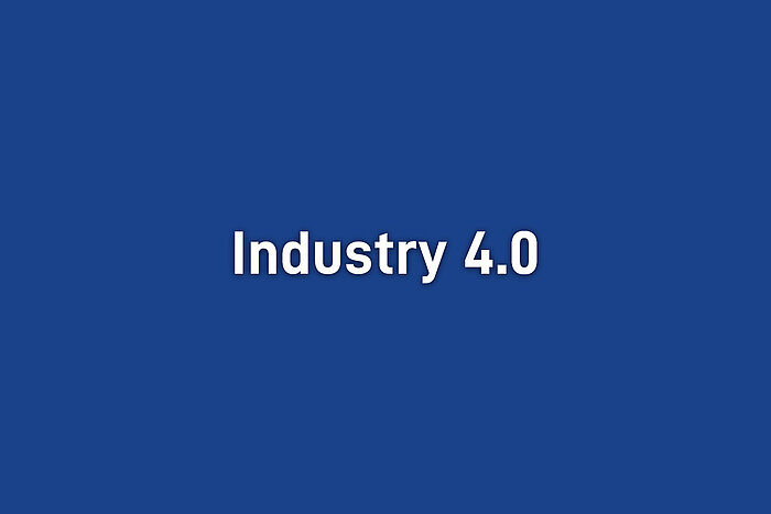 White bold text reading Industry 4.0 centered on a solid dark blue background