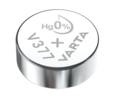 Round silver Varta V377 button cell battery with 0% mercury label on top