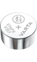 Pile bouton Varta V371 argentée avec mention Hg 0% en haut à gauche et croix rouge sur symbole de poubelle
