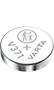 Pile bouton Varta V371 argentée avec mention Hg 0% et symbole poubelle barrée sur le dessus